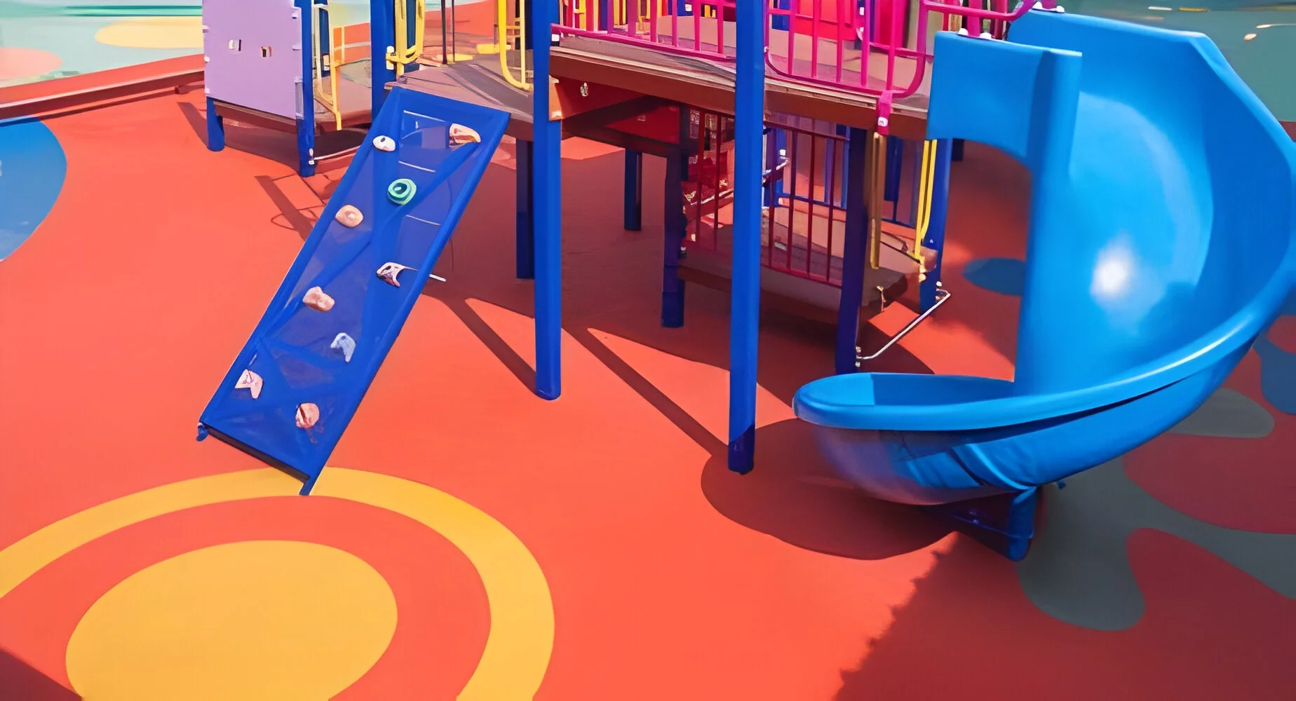 Multi-colour wet pour soft fall rubber playground surface installed in Perth