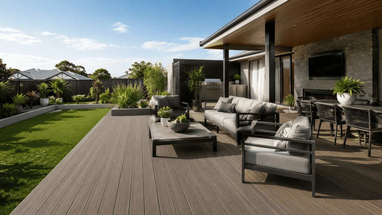 Composite decking colours matched to modern and traditional homes