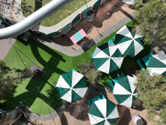 Market Grounds synthetic grass installation Perth CBD - aerial view