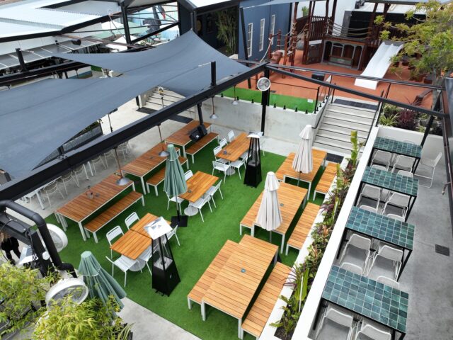 Victoria Park Hotel synthetic grass rooftop installation - aerial view