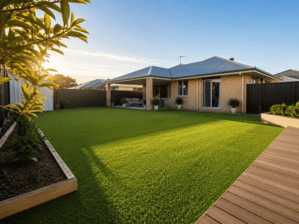 Weed-free artificial grass lawn in Perth backyard after treatment